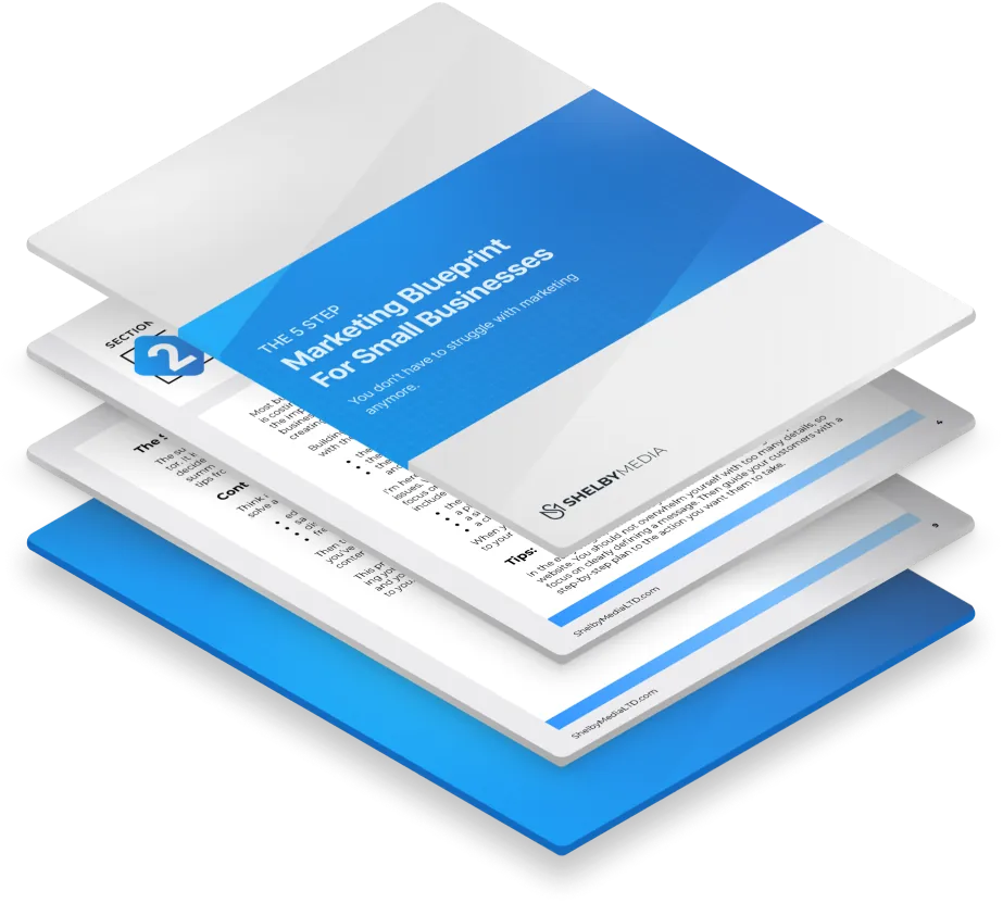 A pile of pages one on top of the other that floats above the marketing website page design