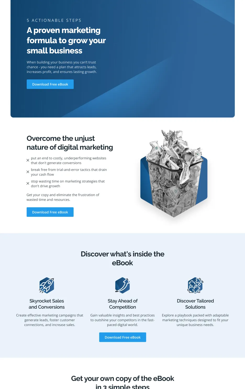 Second section of a web design project for a marketing company presented only on mobile