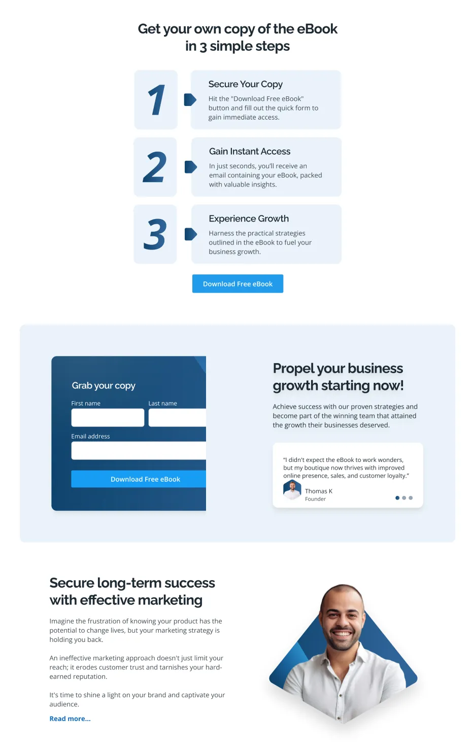 Forth section of a web design project for a marketing company presented only on mobile
