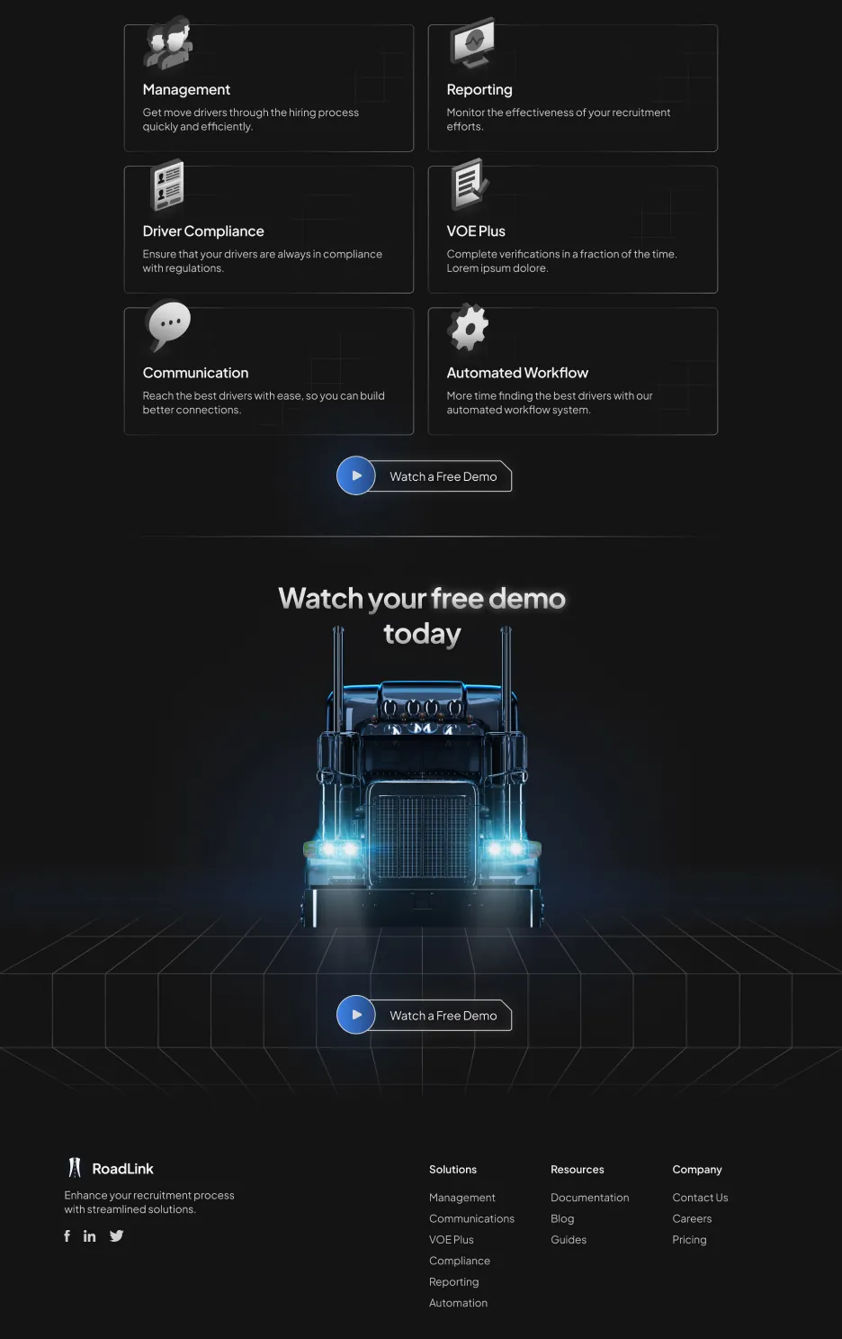 Forth section of a web design project for a truck software company presented only on mobile
