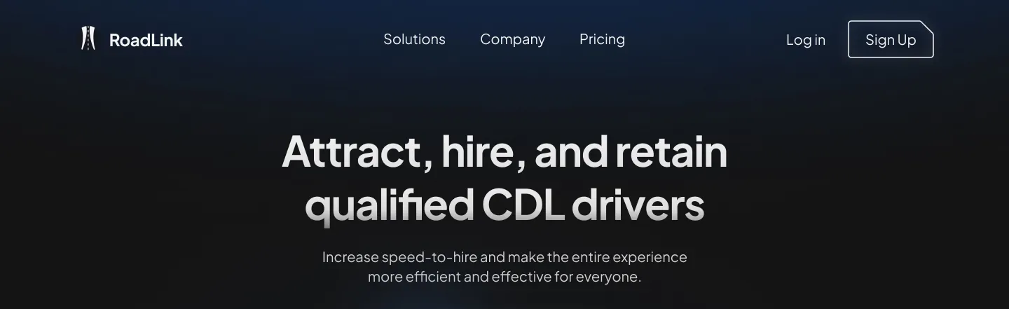 First section of a web design project for a software truck company