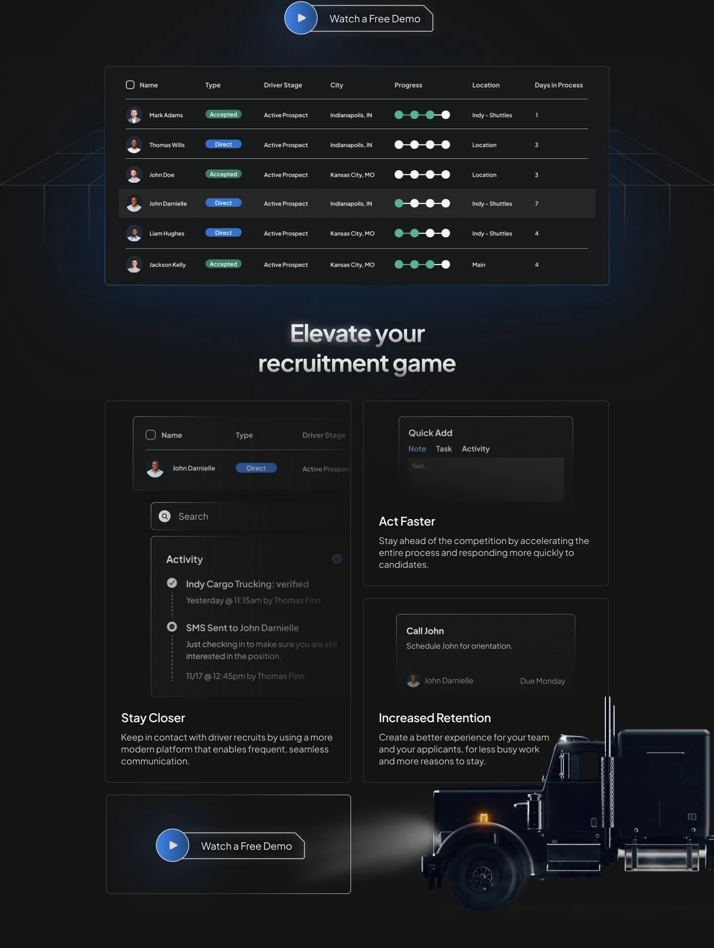 Second section of a web design project for a software truck company