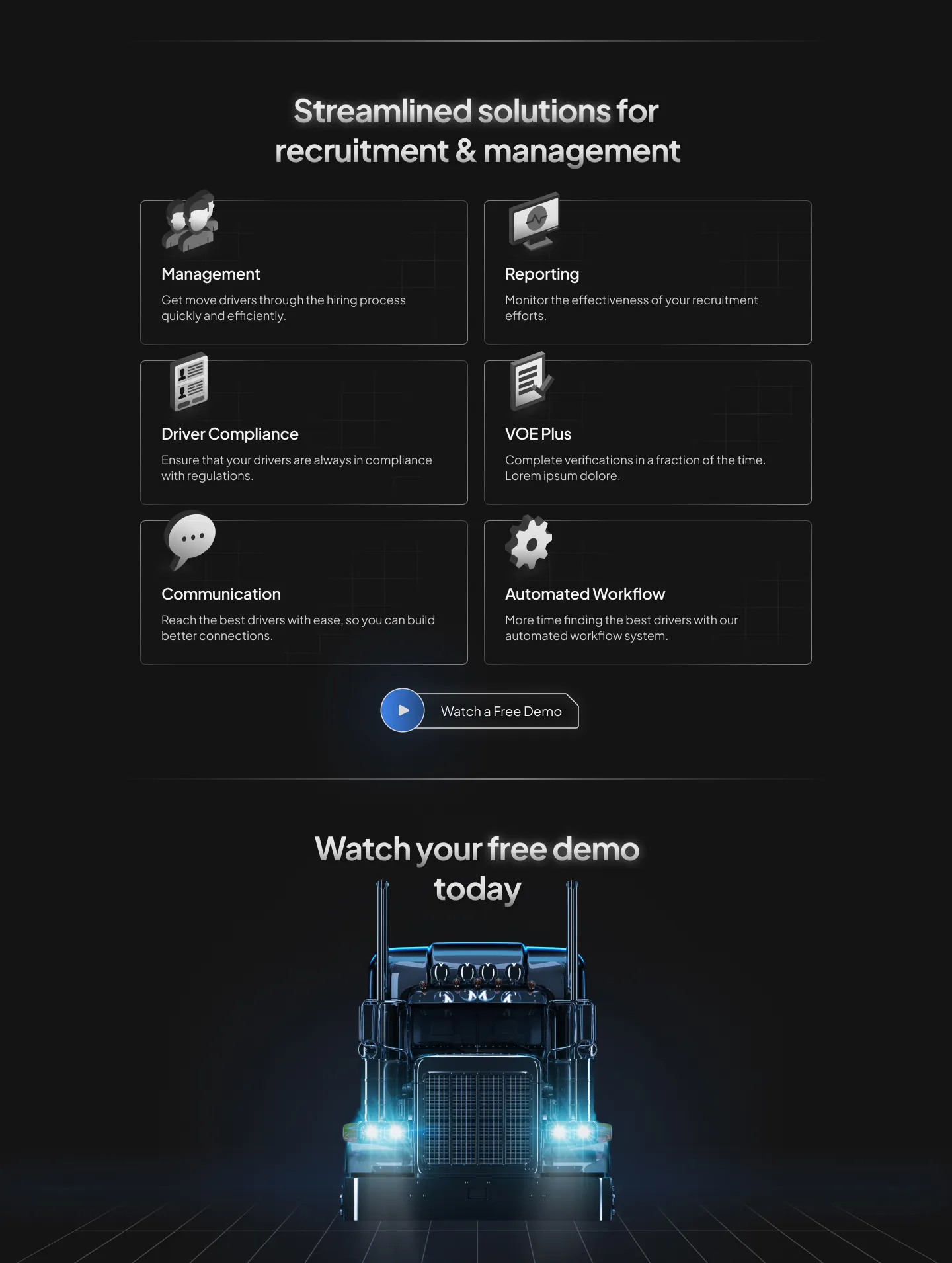 Third section of a web design project for a software truck company