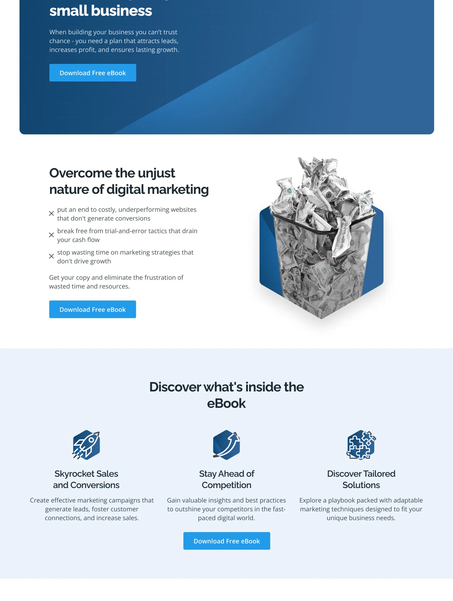Second section of a web design project for a marketing company