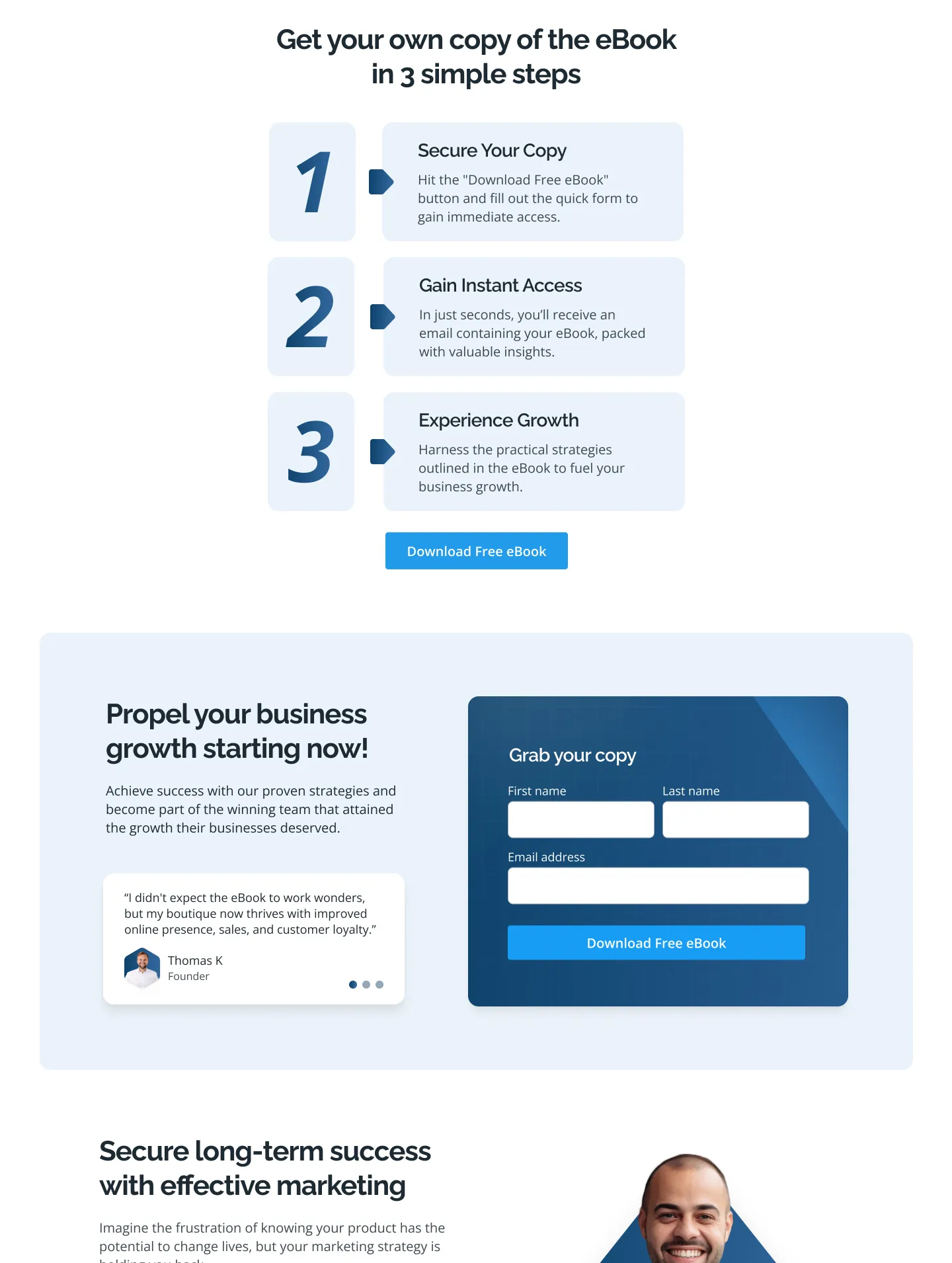 Third section of a web design project for a marketing company