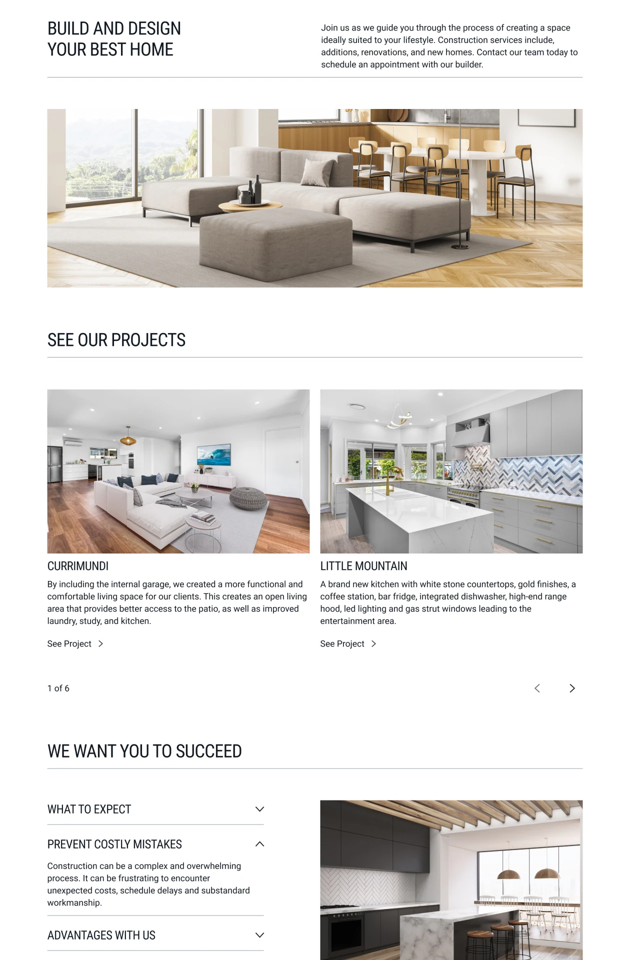 Second section of a web design project for a construction company